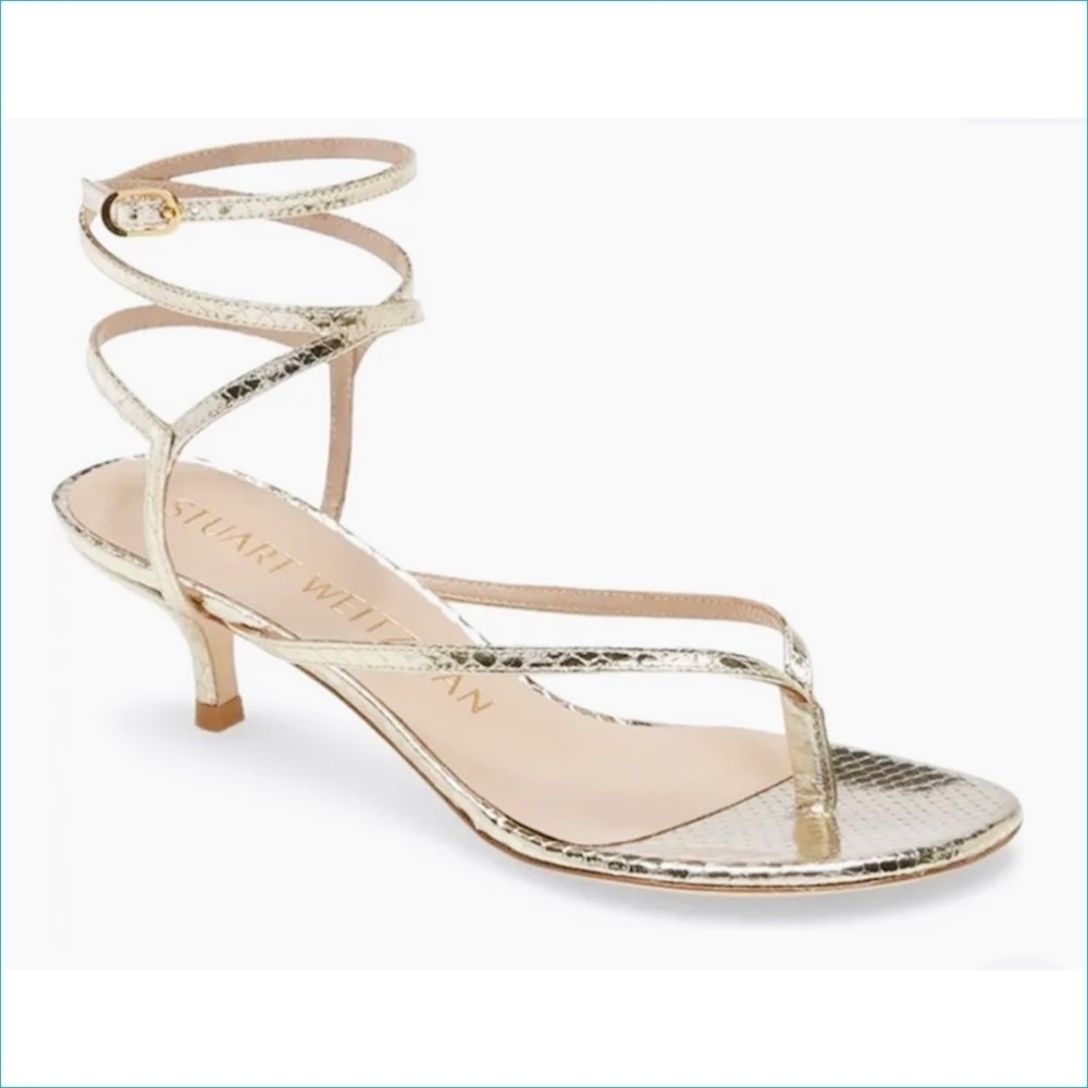 Stuart Weitzman gold strappy gladiator kitten heels sandals NEW